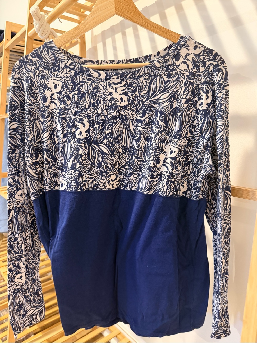 Lilly Pulitzer Women’s Navy Blue Floral-Print Long Sleeve Top